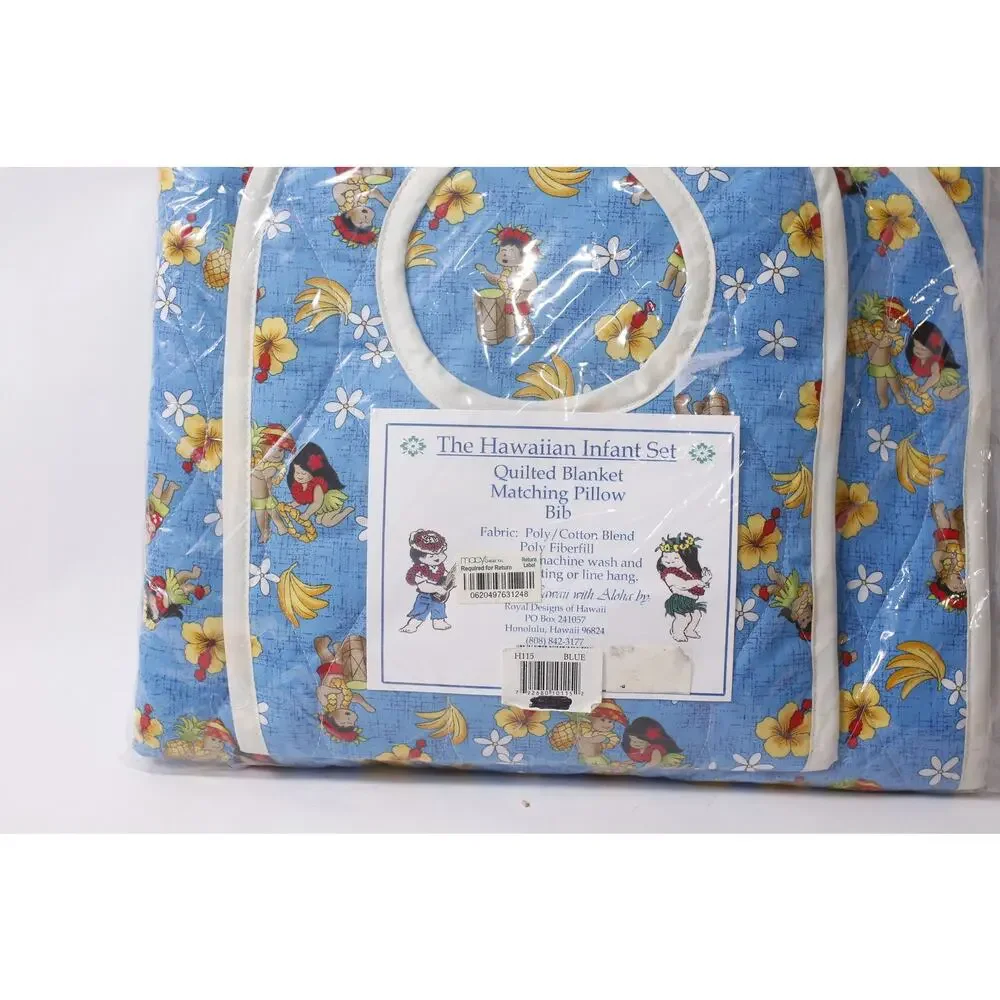 Hawaiian Blue Infant Quilted Blanket, Pillow and Bib Set ~ 260718-SM 1299